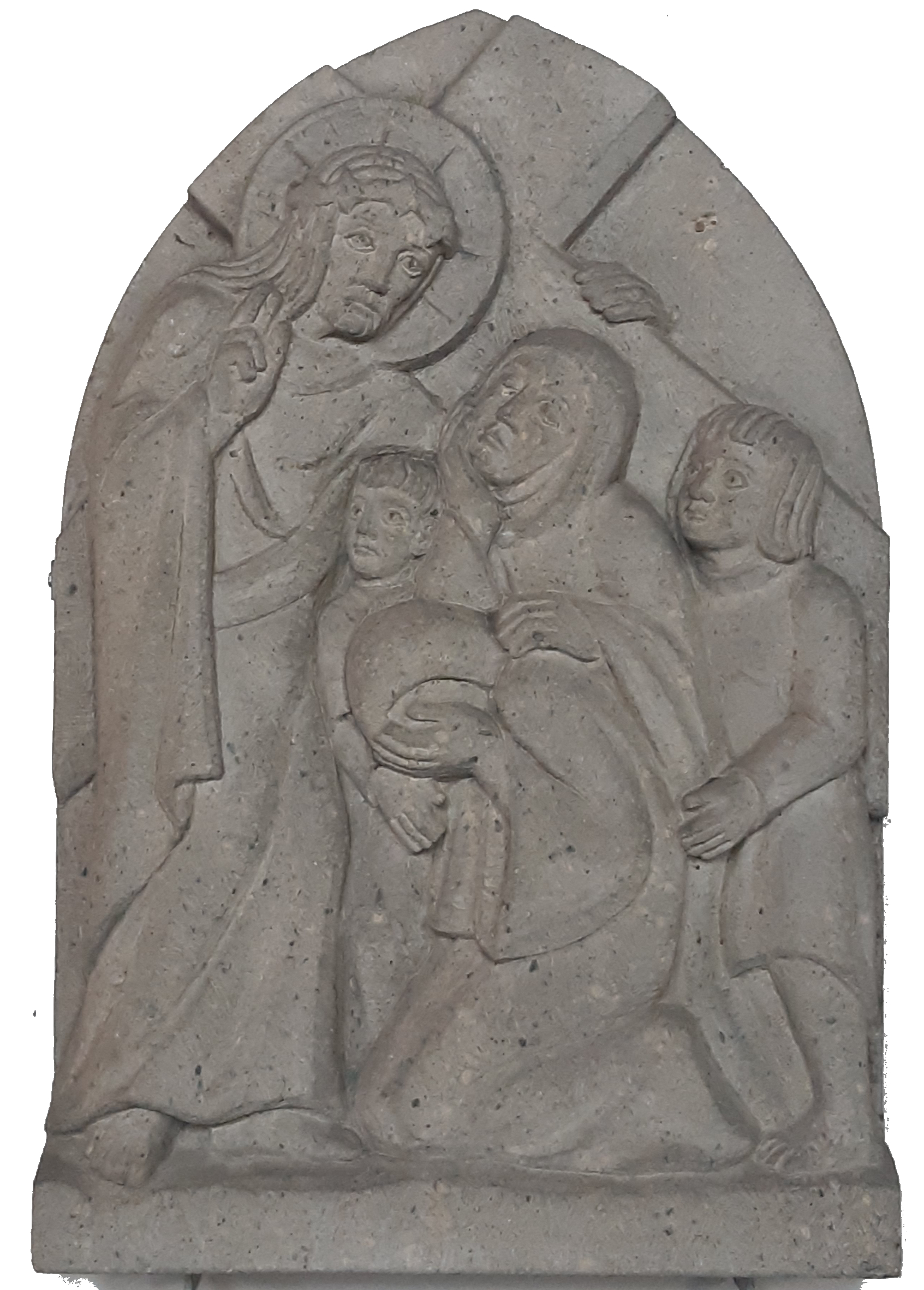 steinerne Kreuzwegstation 8: Jesus spricht mit den jammernden Frauen
