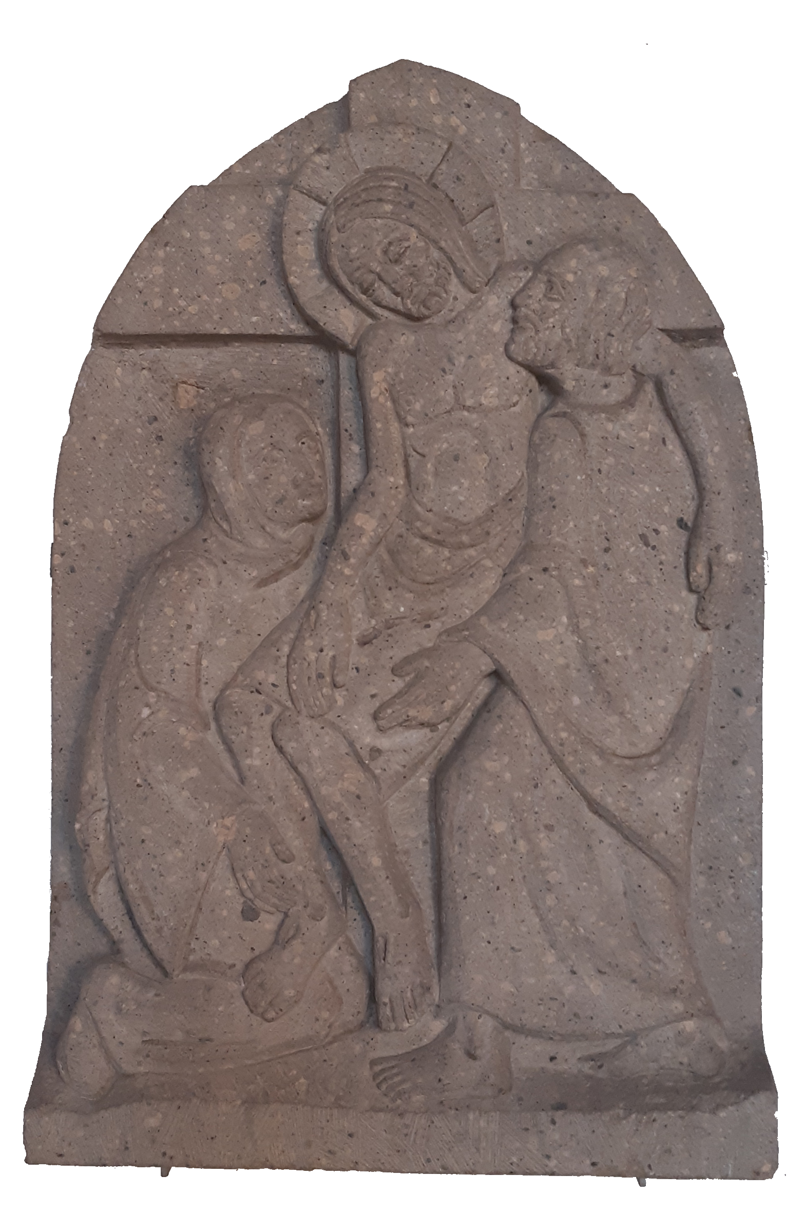 steinerne Kreuzwegstation 13: Jesus wird vom Kreuz herunter genommen und in den Schoß der Mutter gelegt.