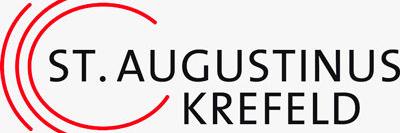 Logo: eine rote Kreislinie, die auf der rechten Seite geöffnet ist, Da stehen die Worte 'St. Augustinus Krefeld'. Links neben dem Dreiviertelkreis ein roter Halbkreis, dann noch weiter außen ein roter Viertelkreis