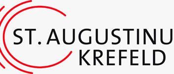 Logo: eine rote Kreislinie, die auf der rechten Seite geöffnet ist, Da stehen die Worte 'St. Augustinus Krefeld'. Links neben dem Dreiviertelkreis ein roter Halbkreis, dann noch weiter außen ein roter Viertelkreis