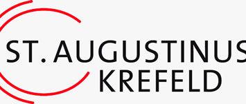 Logo: eine rote Kreislinie, die auf der rechten Seite geöffnet ist, Da stehen die Worte 'St. Augustinus Krefeld'. Links neben dem Dreiviertelkreis ein roter Halbkreis, dann noch weiter außen ein roter Viertelkreis
