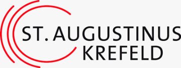 Logo: eine rote Kreislinie, die auf der rechten Seite geöffnet ist, Da stehen die Worte 'St. Augustinus Krefeld'. Links neben dem Dreiviertelkreis ein roter Halbkreis, dann noch weiter außen ein roter Viertelkreis