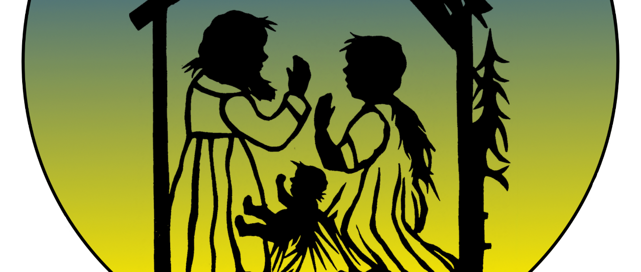 Kreisbild: Krippe als Scherenschnitt mit gelbem Stern oben in der Mitte