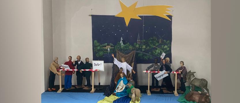 Krippendarstellung mit moderner Interpretation: Dafür-dagegen-unversöhnlich