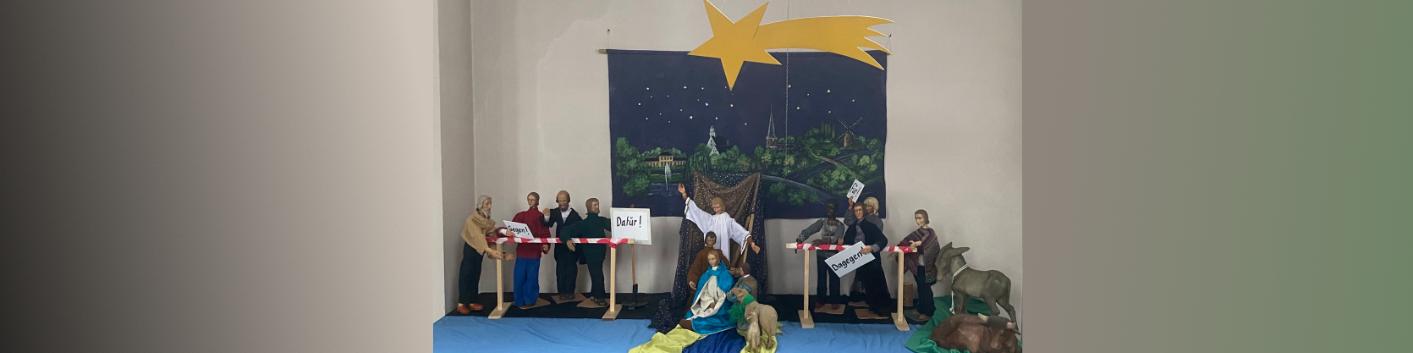 Krippendarstellung mit moderner Interpretation: Dafür-dagegen-unversöhnlich