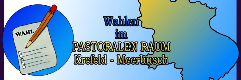 gemalter Kreis mit Wahlzettel und Stift in der Mitte die Überschrift und rechts die Karte des Pastoralen Raumes