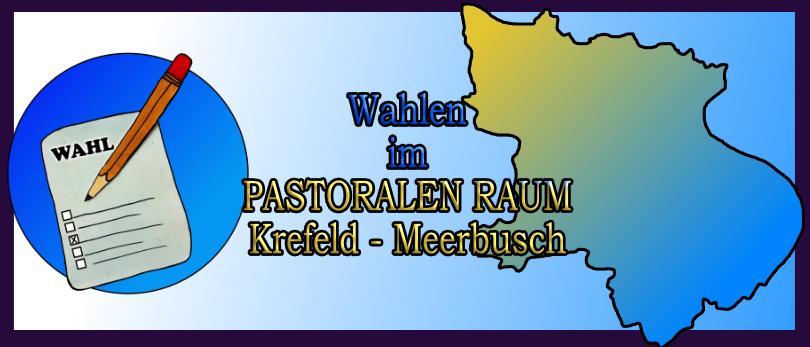 gemalter Kreis mit Wahlzettel und Stift in der Mitte die Überschrift und rechts die Karte des Pastoralen Raumes