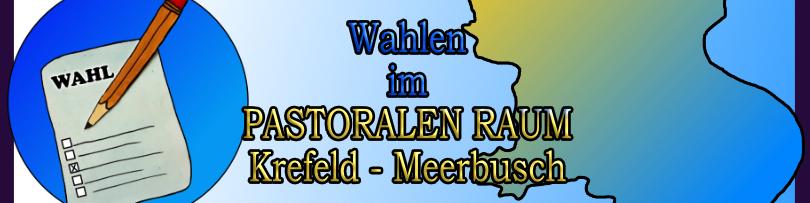 gemalter Kreis mit Wahlzettel und Stift in der Mitte die Überschrift und rechts die Karte des Pastoralen Raumes