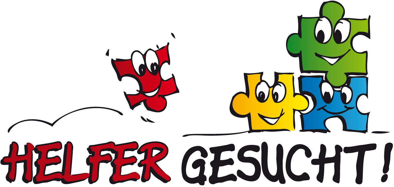 Drei bunte Puzzleteile mit lachenden Gesichtern, daneben rotes Teil springt.