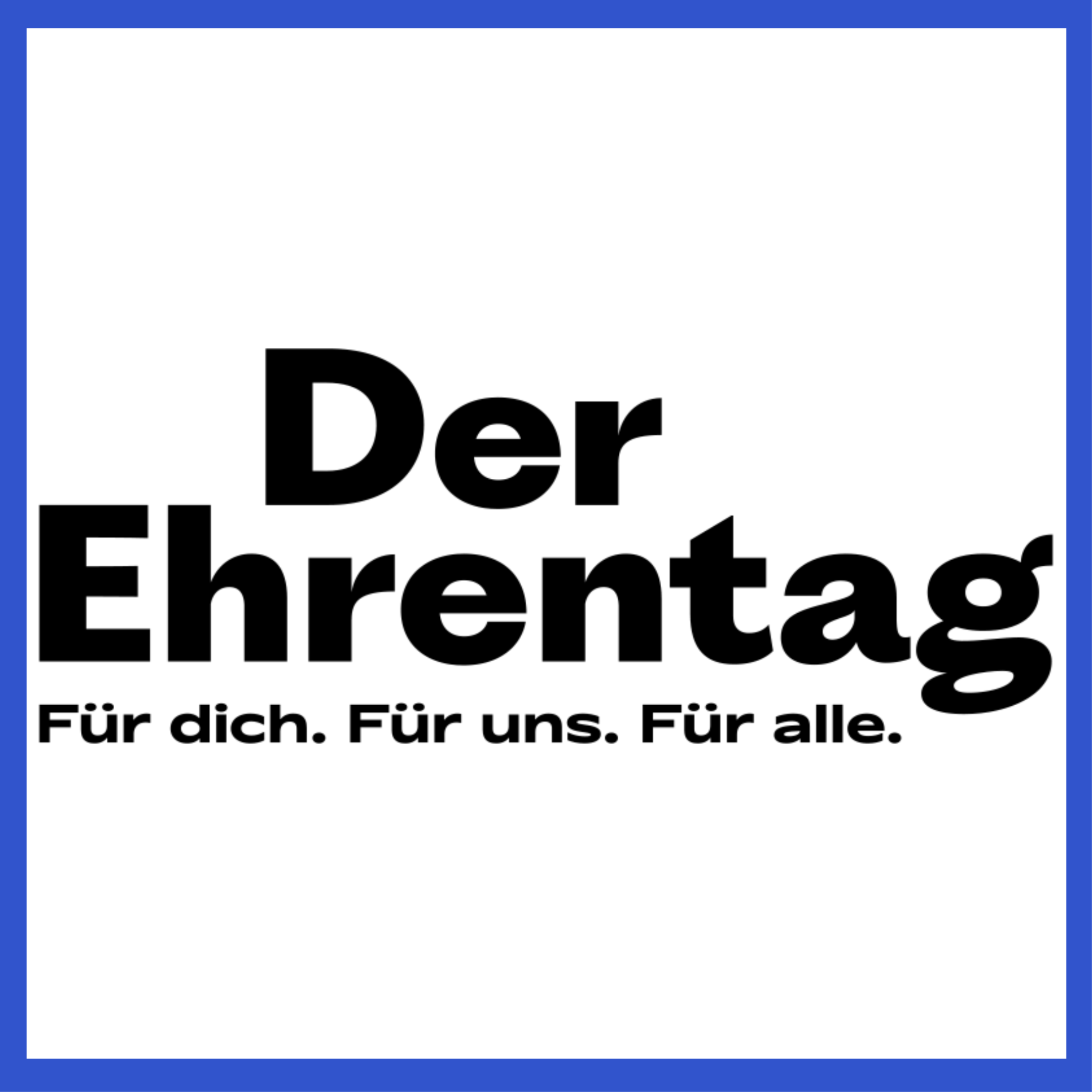 Ein blauer Kasten mit dem Logo des Ehrenamtstages in schwarz.